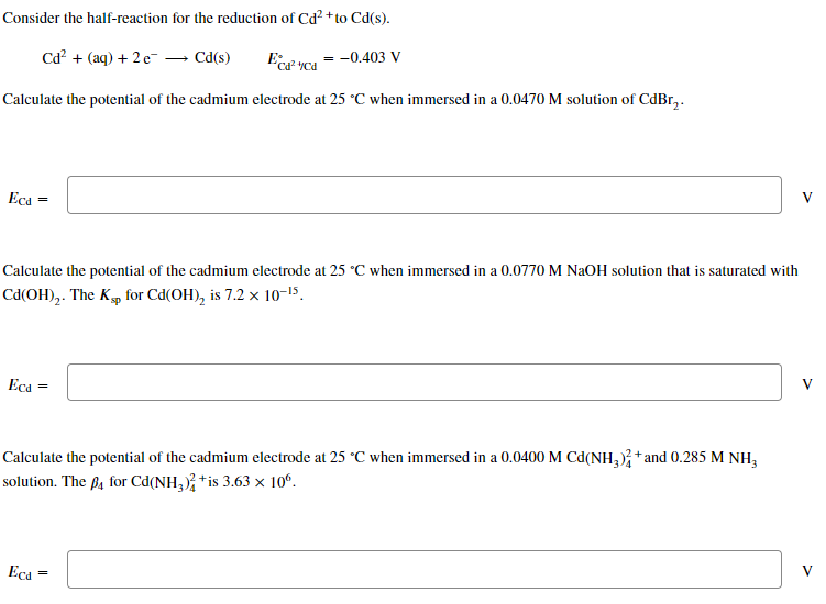 Solved Consider the half-reaction for the reduction of Cd2+ | Chegg.com