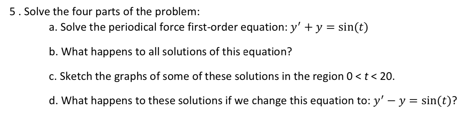 Solved 5. Solve the four parts of the problem: a. Solve the | Chegg.com