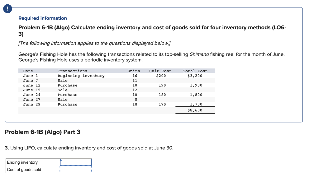 Solved Required Information Problem 6-1B (Algo) Calculate | Chegg.com