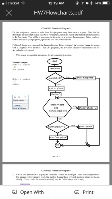 Solved il cricket 12:19 AM HW7Flowcharts.pdf COMP163 | Chegg.com