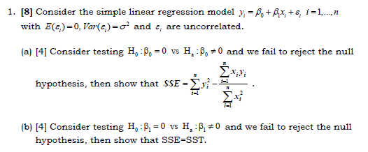 Solved 1 8 Consider The Simple Linear Regression Model Chegg Com