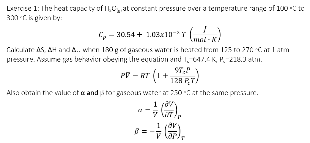 Solved Exercise 1: The heat capacity of H₂O(g) at constant | Chegg.com