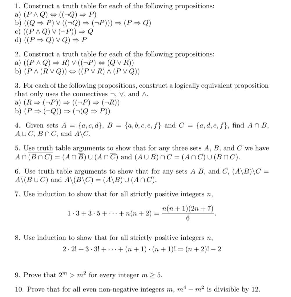 Solved => 1. Construct a truth table for each of the | Chegg.com