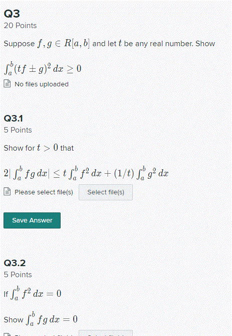Solved Q3 20 Points Suppose f. 9 e R[a, b] and let t be any | Chegg.com