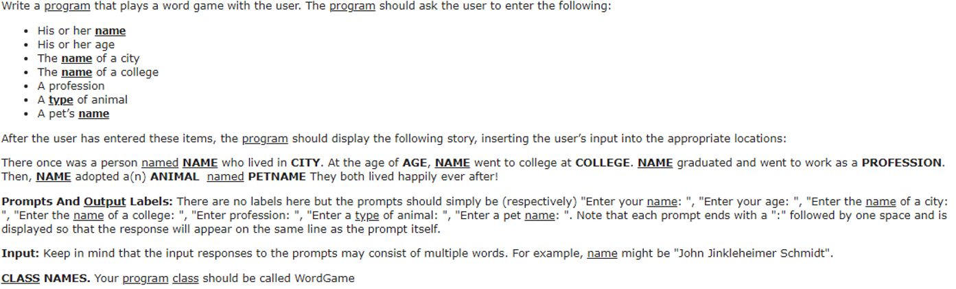 Solved Write a program that plays a word game with the user. | Chegg.com