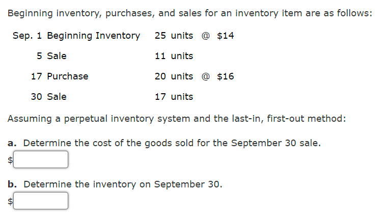 Solved Beginning Inventory, Purchases, And Sales For An | Chegg.com