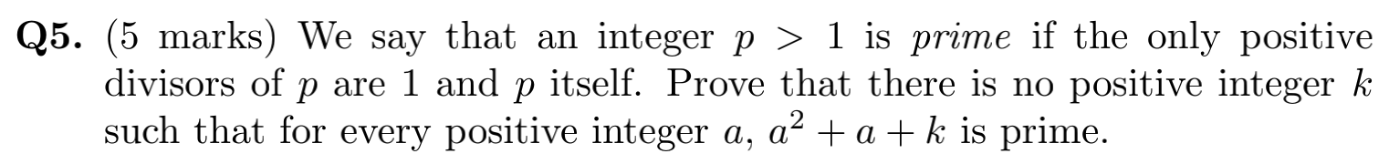 Solved Q5. (5 marks) We say that an integer p > 1 is prime | Chegg.com