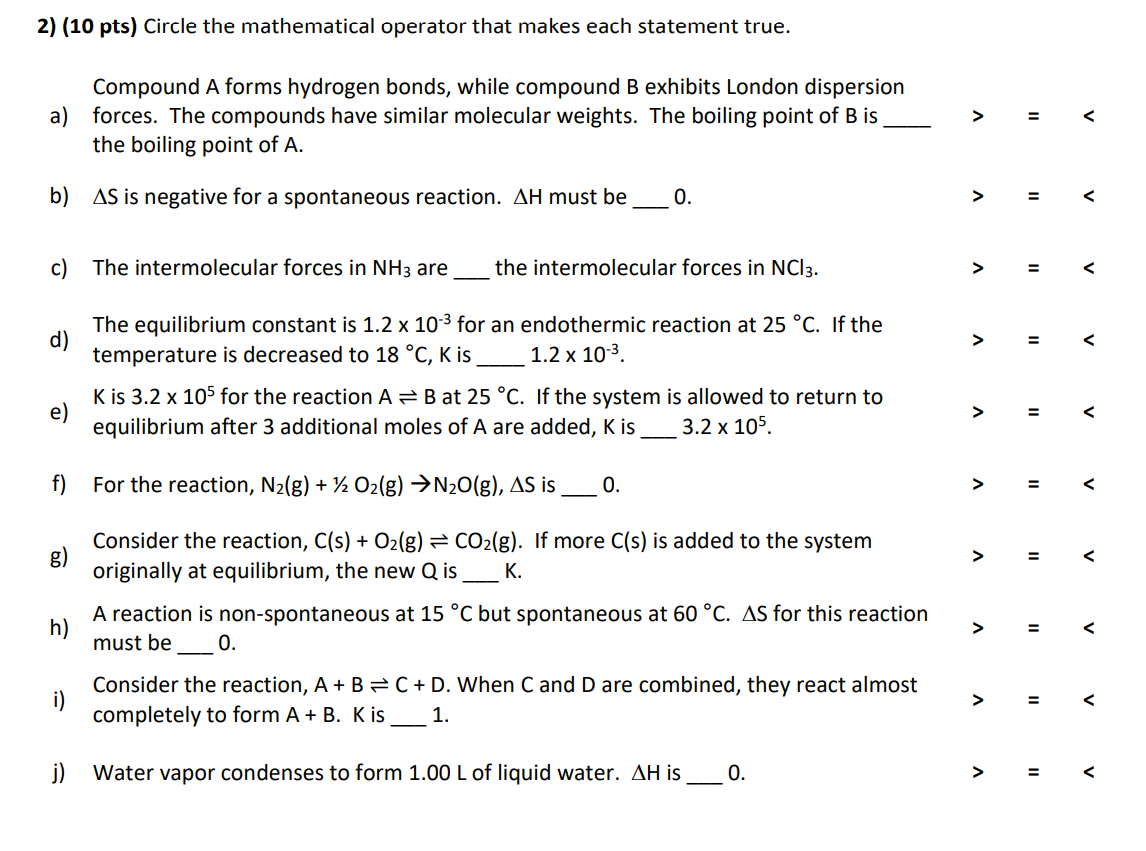 Solved 2 10 Pts Circle The Mathematical Operator That Chegg Com