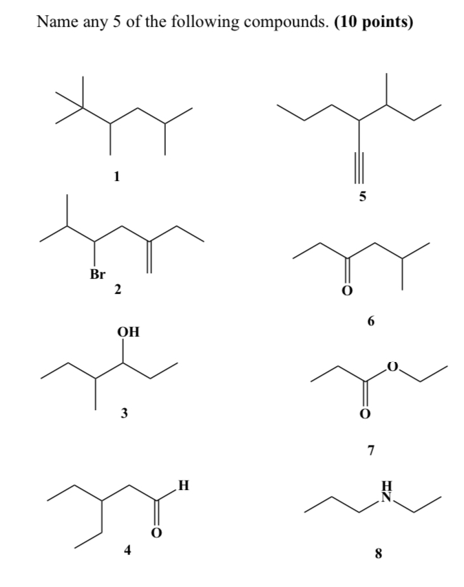 Solved Name any 5 of the following compounds. (10 points) 6 | Chegg.com