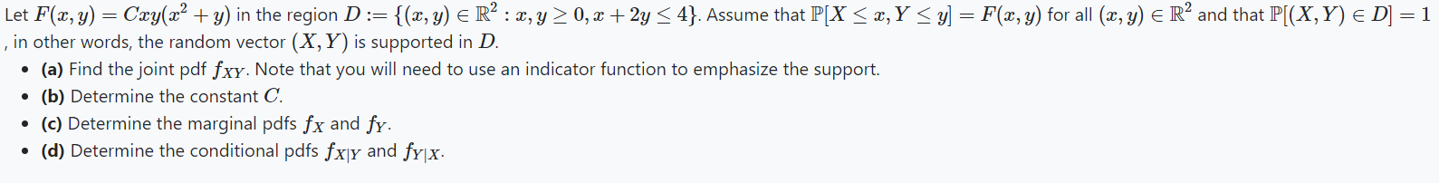 Solved = 1 Let F(x, y) = Cxy(x2 + y) in the region D:= + | Chegg.com