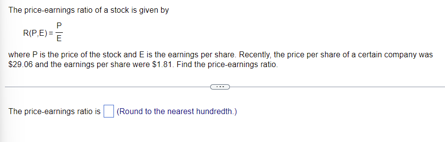 Solved The Price-earnings Ratio Of A Stock Is Given By P | Chegg.com