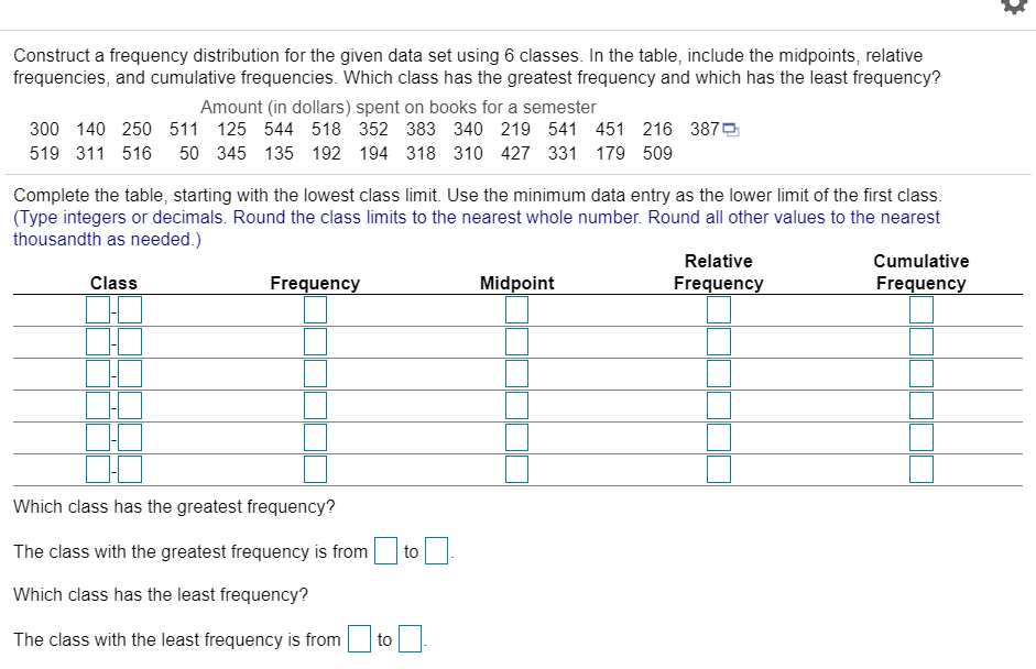 Solved Construct a frequency distribution for the given data | Chegg.com