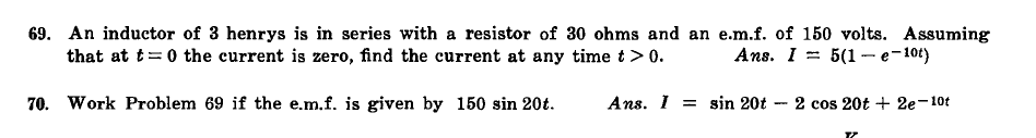 Solved 69. An inductor of 3 henrys is in series with a | Chegg.com