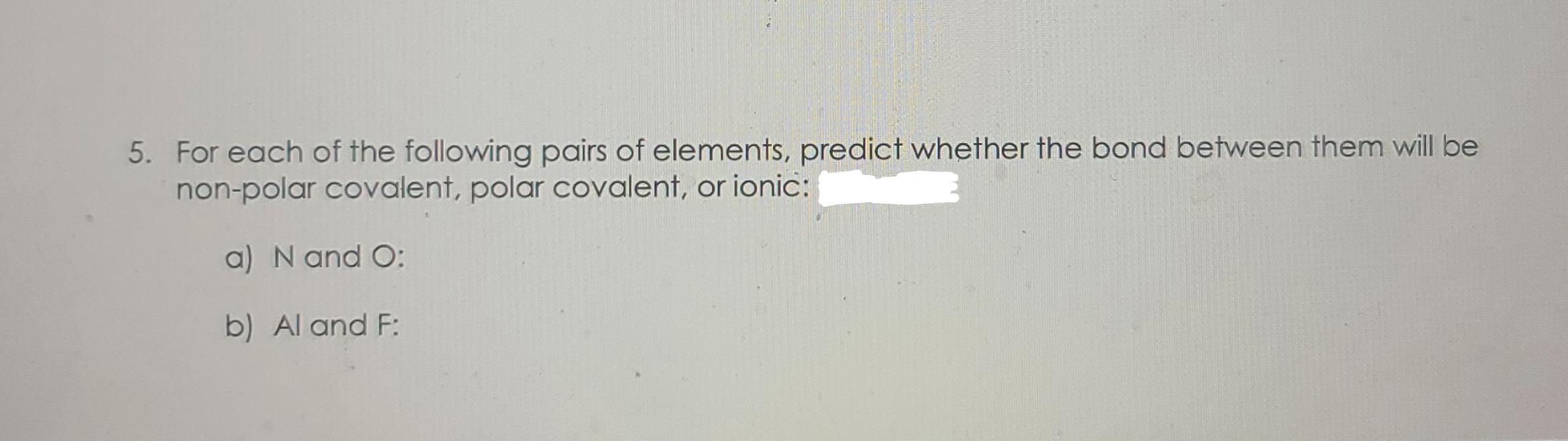 Solved 5. For each of the following pairs of elements, | Chegg.com