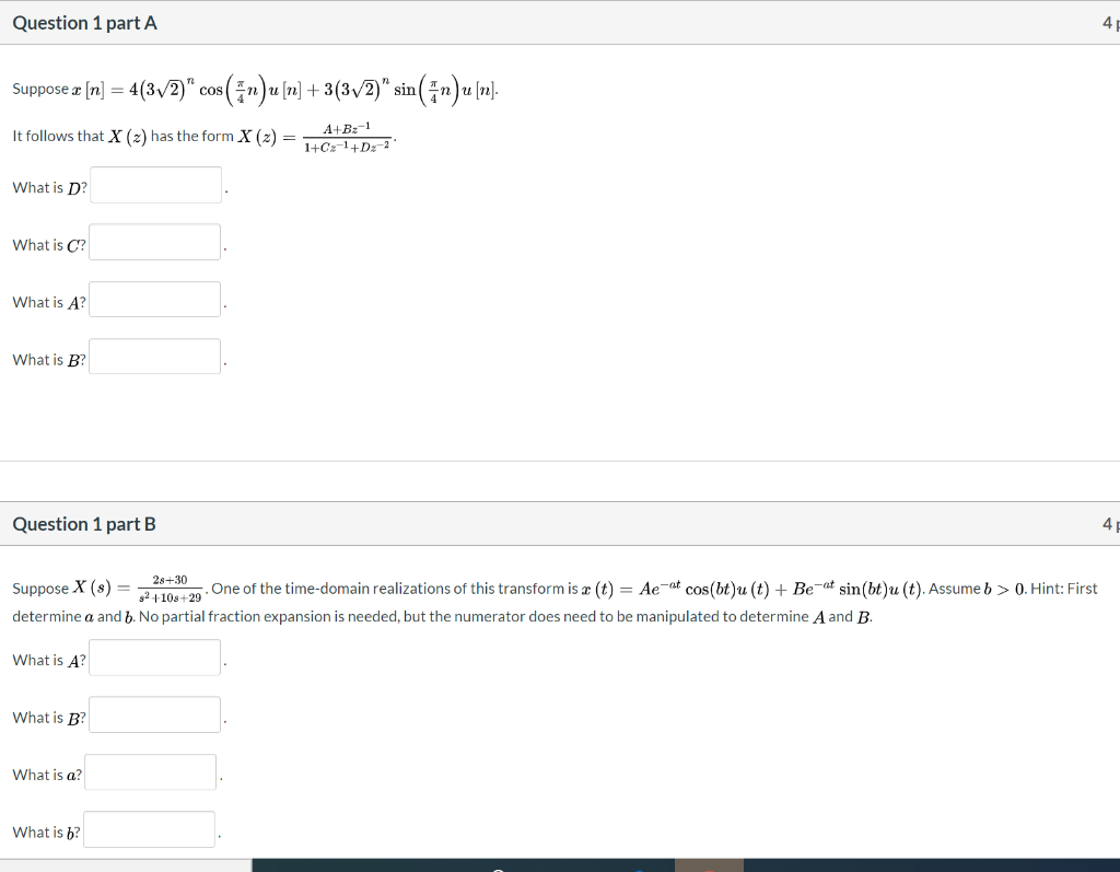 Solved Question 1 Part A 4 Suppose A N 4 372 Cos E Chegg Com