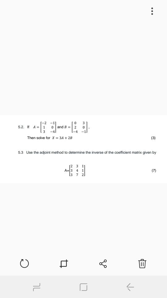 Solved : -2 -1 0 5.2. If A = 1 o and B = 2 3 -4 Then solve | Chegg.com