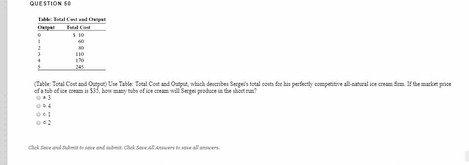 Solved QUESTION 50 Table: Total Cost and Output Output Total | Chegg.com