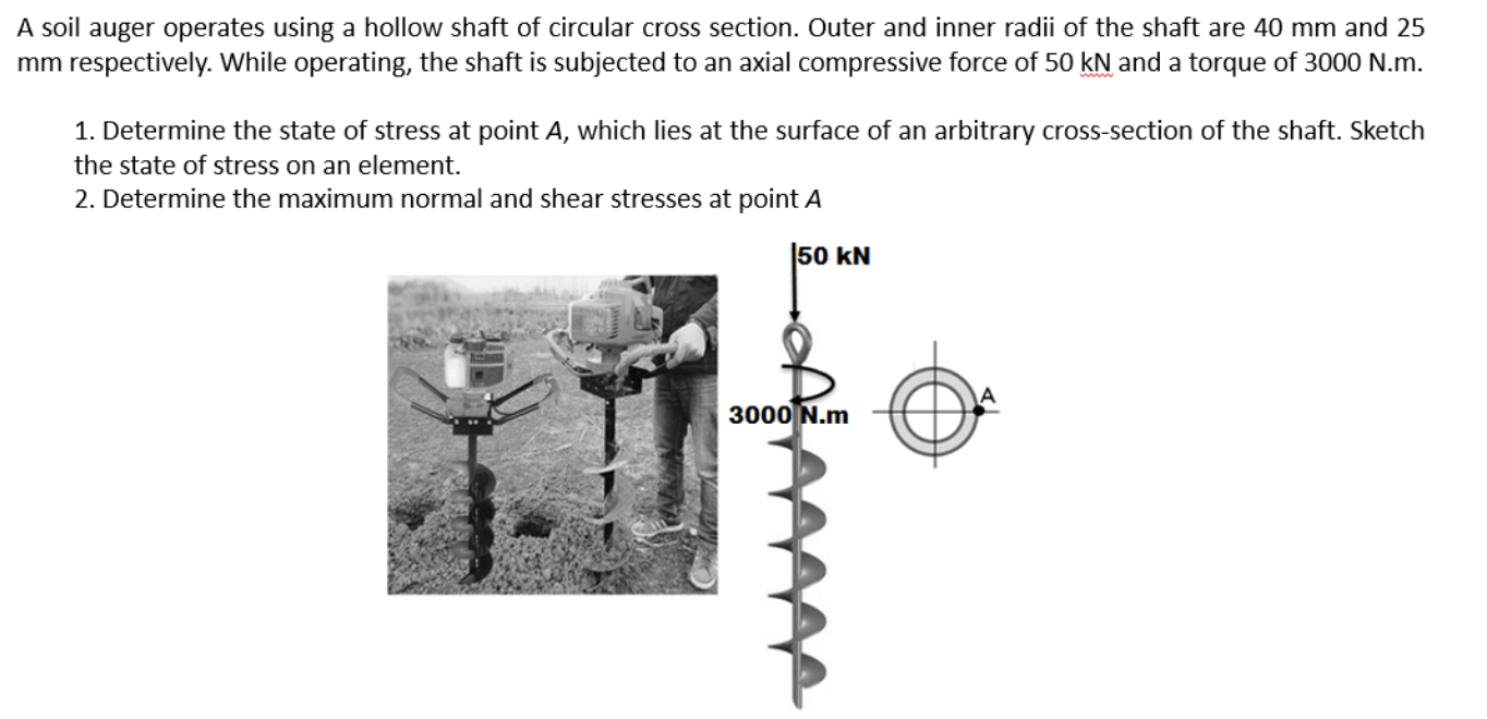 Solved A soil auger operates using a hollow shaft of | Chegg.com
