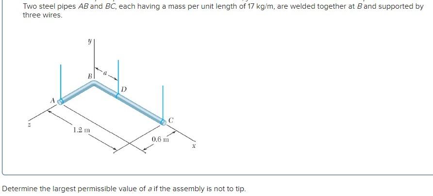 Solved Two Steel Pipes AB And BC, Each Having A Mass Per | Chegg.com