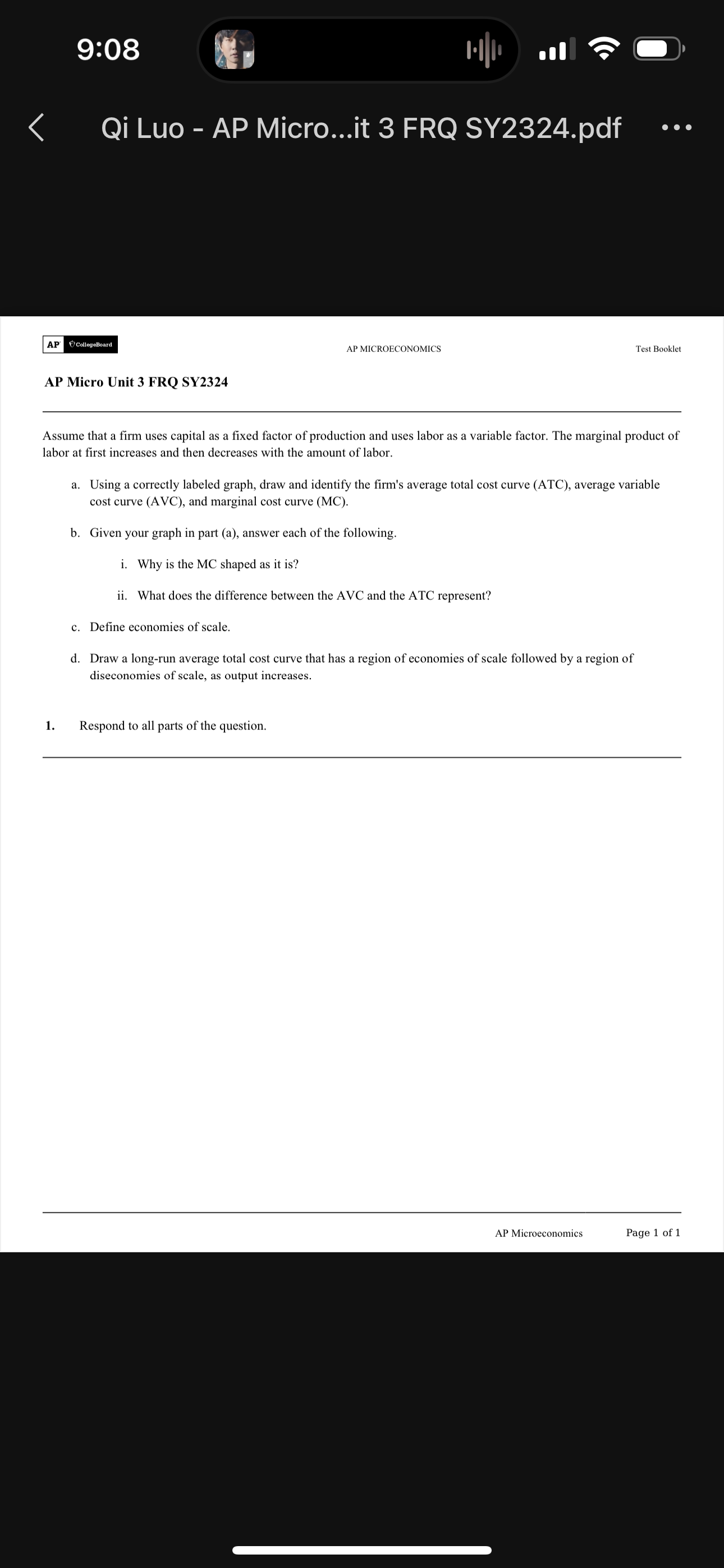 Solved AP Micro Unit 3 ﻿FRQ SY2324Assume that a firm uses