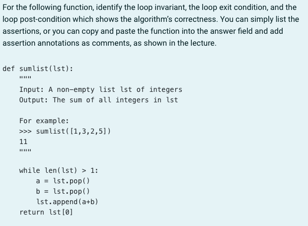 Solved For the following function, identify the loop | Chegg.com