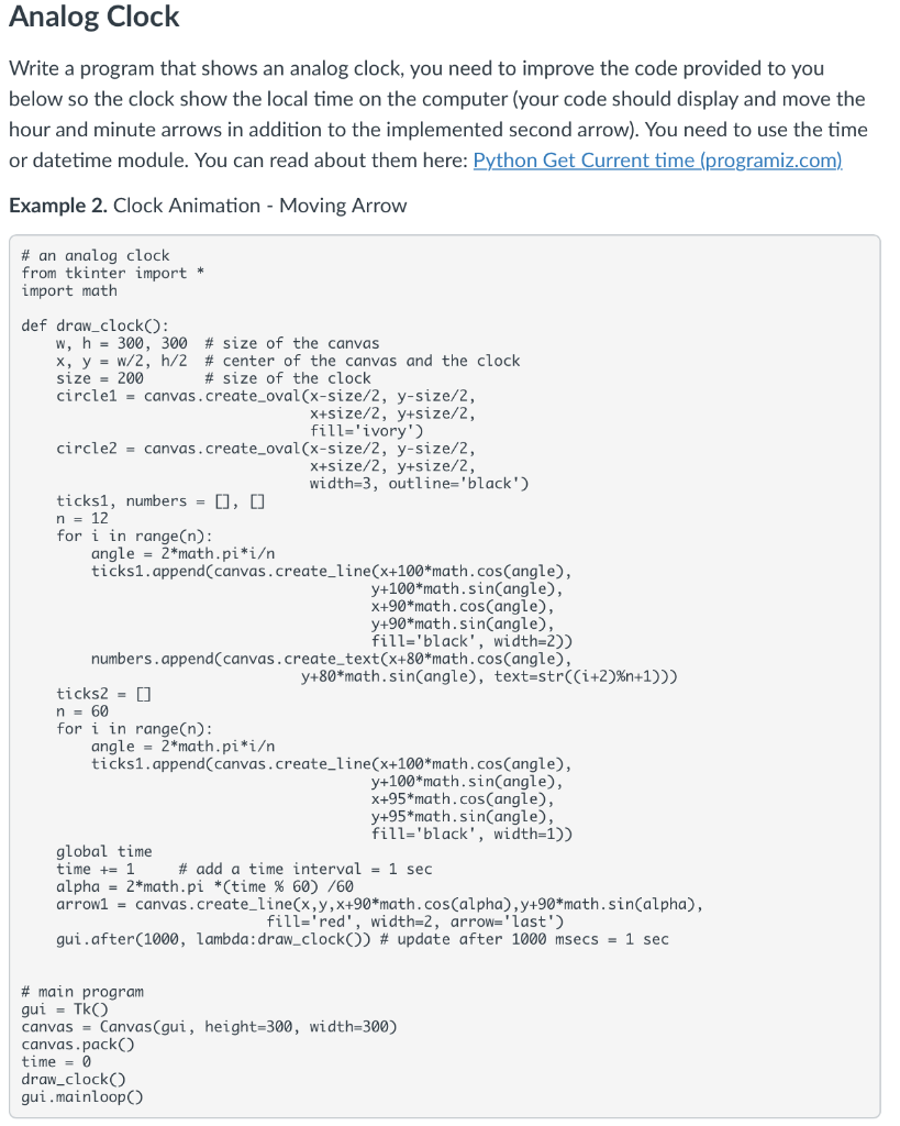Solved python please help # an analog clock from tkinter | Chegg.com