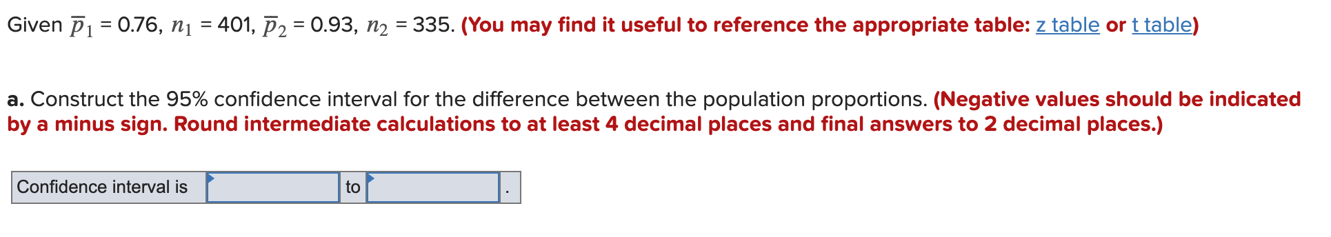 Solved Given P1 = 0.76, n1 = 401, P2 = 0.93, n2 = 335. (You | Chegg.com