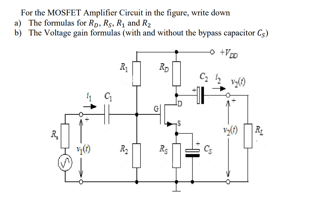Solved For the MOSFET Amplifier Circuit in the figure, write | Chegg.com