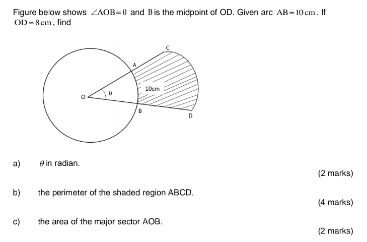 Solved Figure below shows ∠AOB=θ and B is the midpoint of | Chegg.com