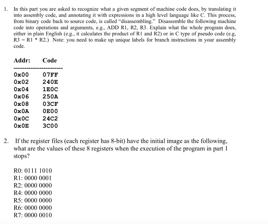 Solved The following instruction set is supported by a | Chegg.com