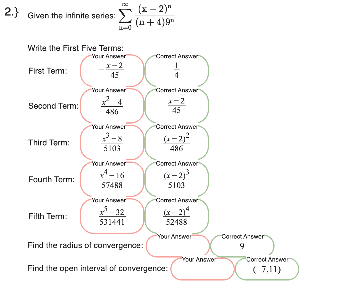 Solved Given The Infinite Series: ∑n=0∞(n+4)9n(x−2)n | Chegg.com