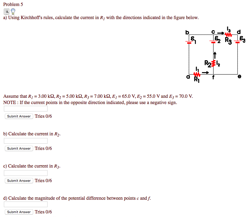 Solved Problem 5 A) Using Kirchhoff's Rules, Calculate The | Chegg.com