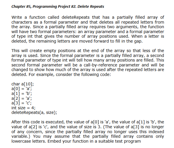 Solved Chapter #5, Programming Project #2. Delete Repeats | Chegg.com