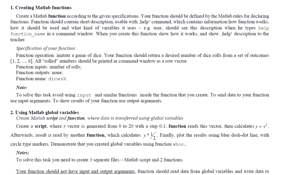 1. Creating Matlab functions Create a Matlab function | Chegg.com