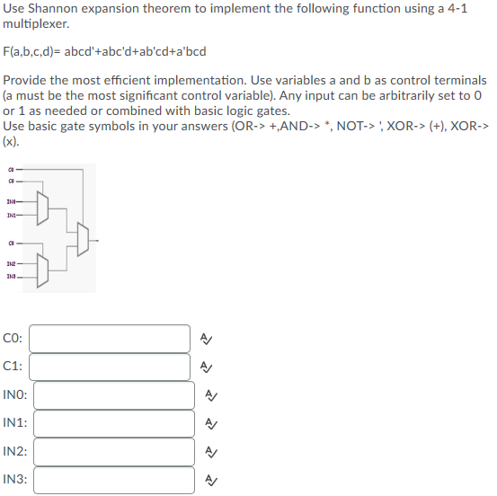 Solved Use Shannon Expansion Theorem To Implement The | Chegg.com