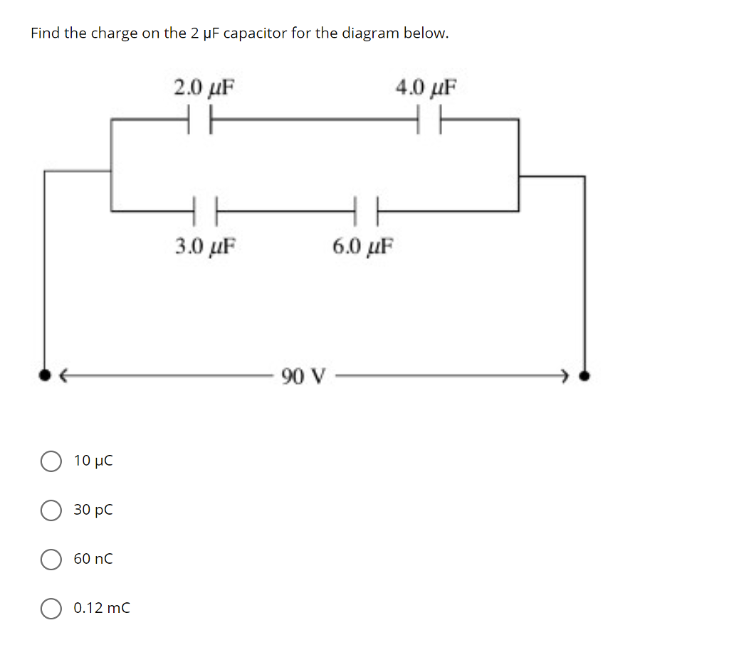 Solved Find the charge on the 2 uF capacitor for the diagram | Chegg.com