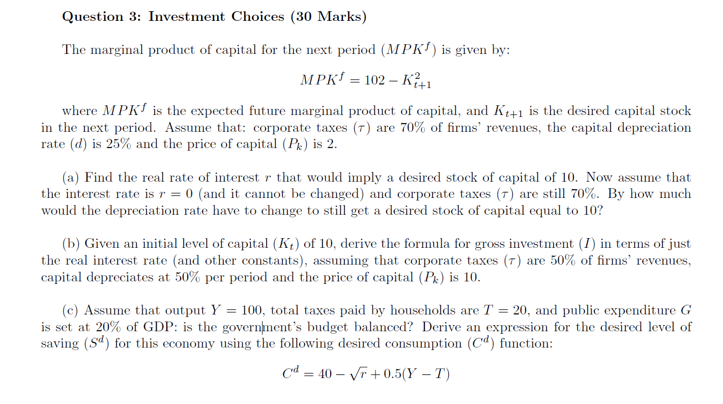 Solved The marginal product of capital for the next period | Chegg.com
