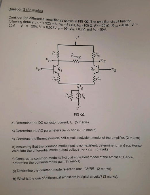 Solved Consider the differential amplifier as shown in FIG | Chegg.com