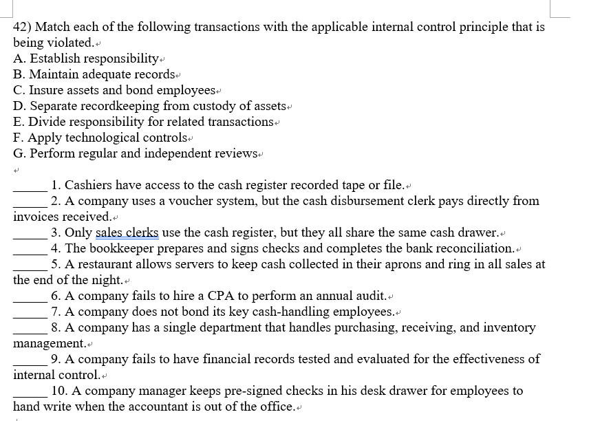 Solved 42) Match Each Of The Following Transactions With The 