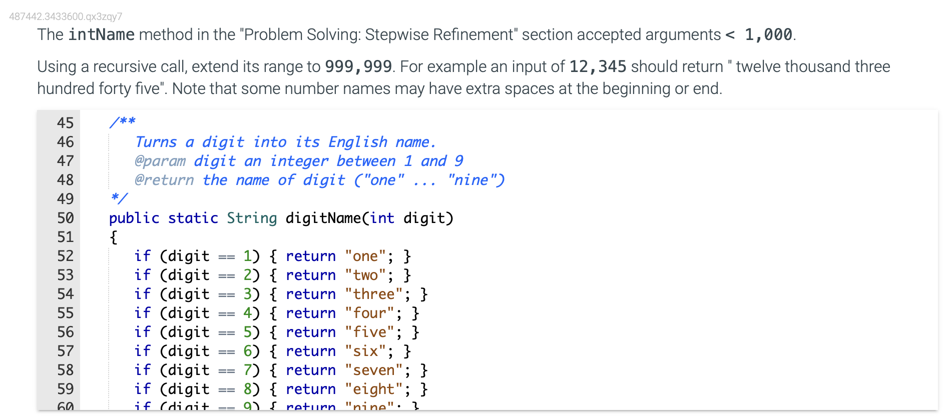 Solved The intName method in the "Problem Solving: Stepwise | Chegg.com