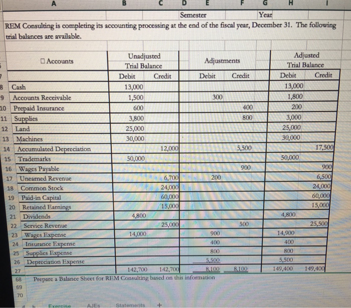 Solved Semester Year REM Consulting is completing its