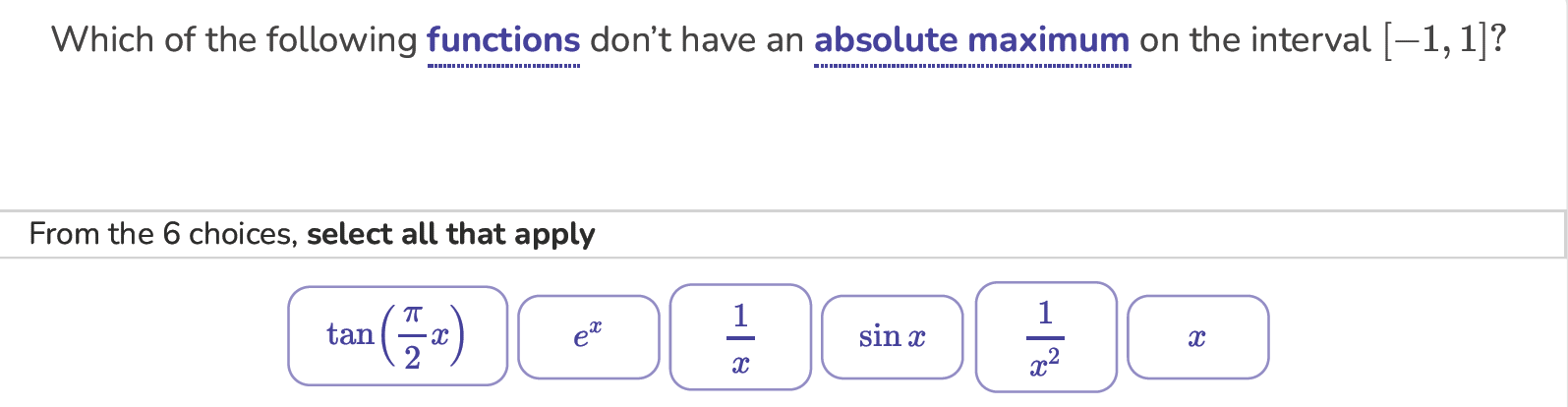 Solved Which of the following functions don't have an | Chegg.com