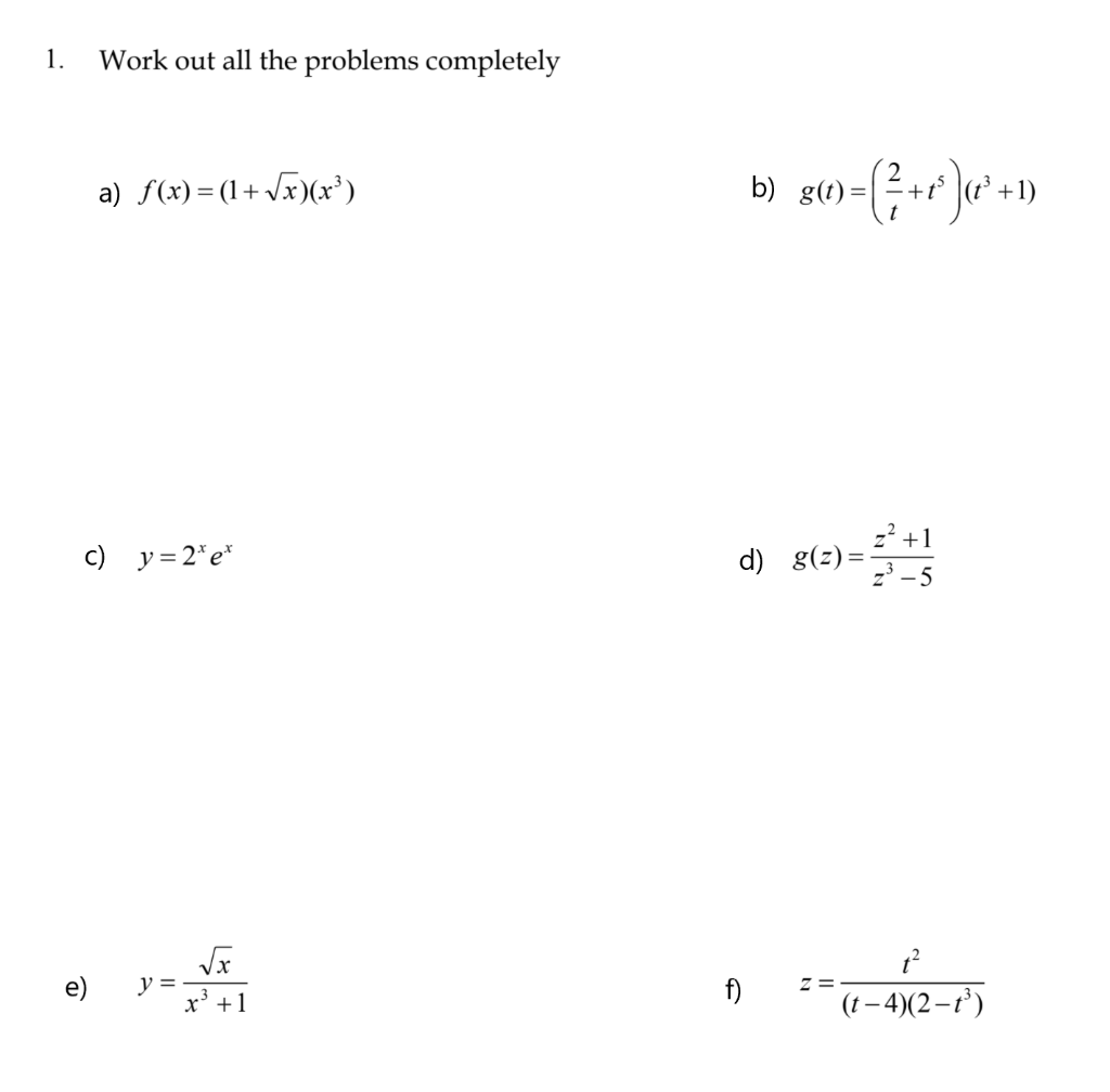 Solved 1. Work out all the problems completely a) f(x) = | Chegg.com