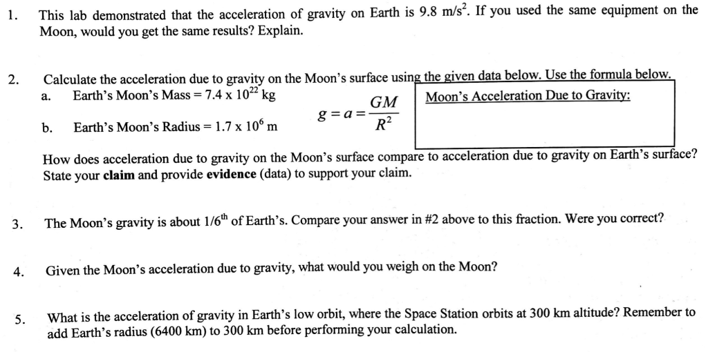 weight and the force of gravity lab answers