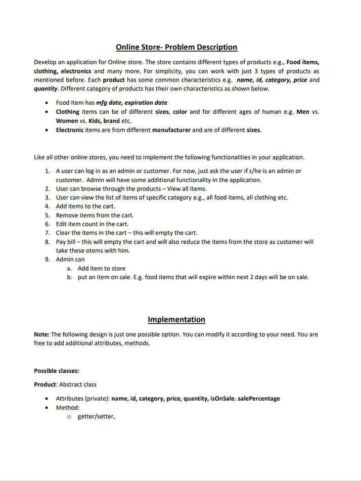 Online Store- Problem Description Develop an | Chegg.com