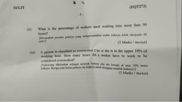 Eqt272 Sulit 4 What Is The Percentage Of Workers Chegg Com