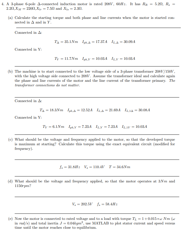 Solved A 3-phase 6-pole Δ-connected induction motor is rated | Chegg.com