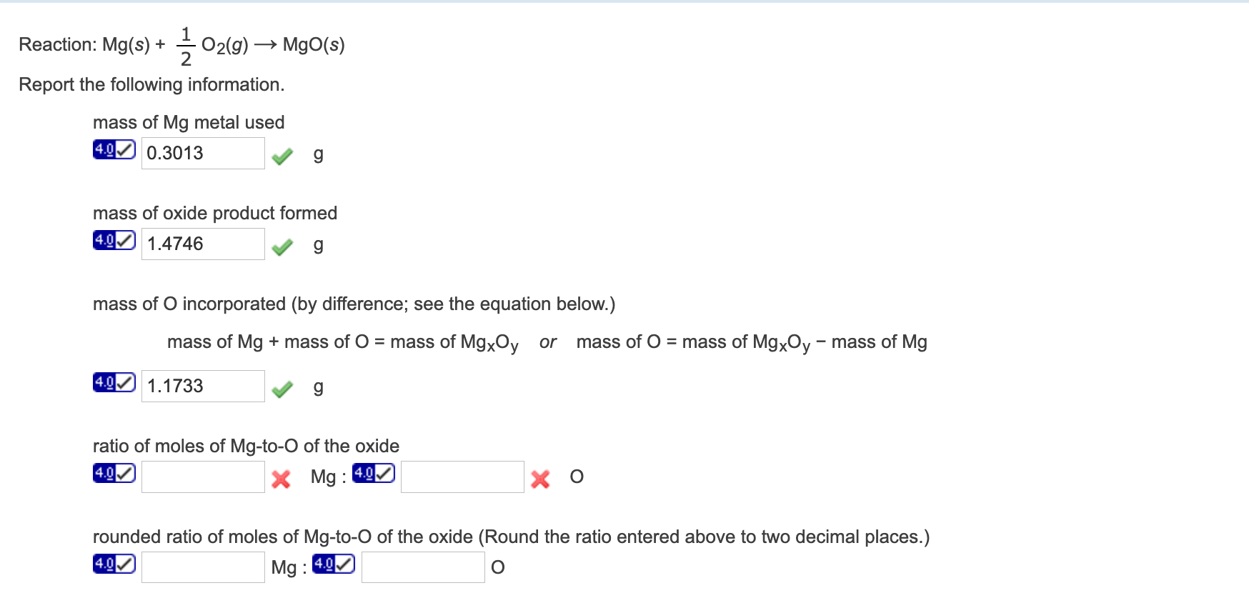 Solved Reaction Mg S O2 G Mgo S Report The Follow Chegg Com