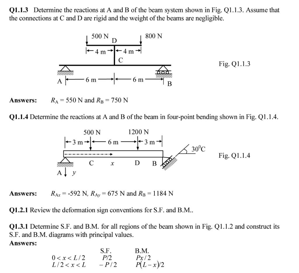 [Solved]: Q1.1.3 Determine The Reactions At A And B Of The