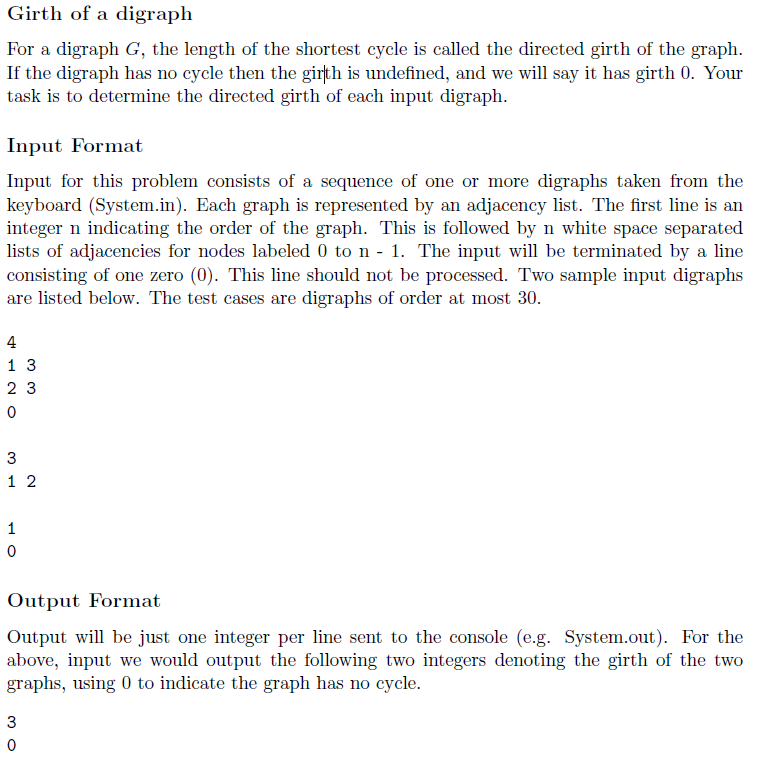 Solved Girth of a digraph For a digraph G, the length of the | Chegg.com
